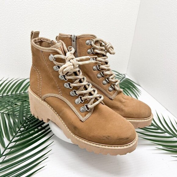 Dolce Vita Huey Hiker Whiskey Nubuck Leather Lace-Up Ankle Boots Size 6 - Picture 2 of 13